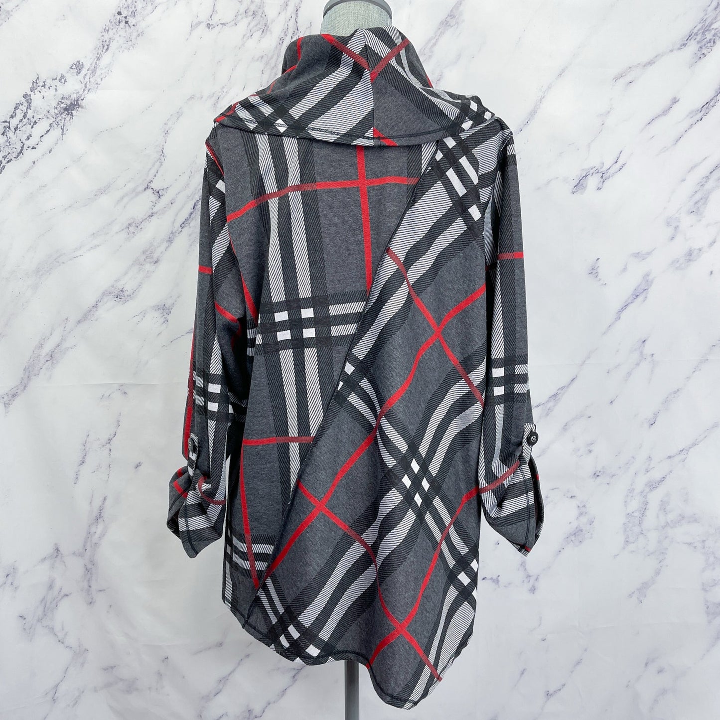 Ali Miles | Plaid Print Cowl Neckline 3/4 Sleeve Poncho | 1X