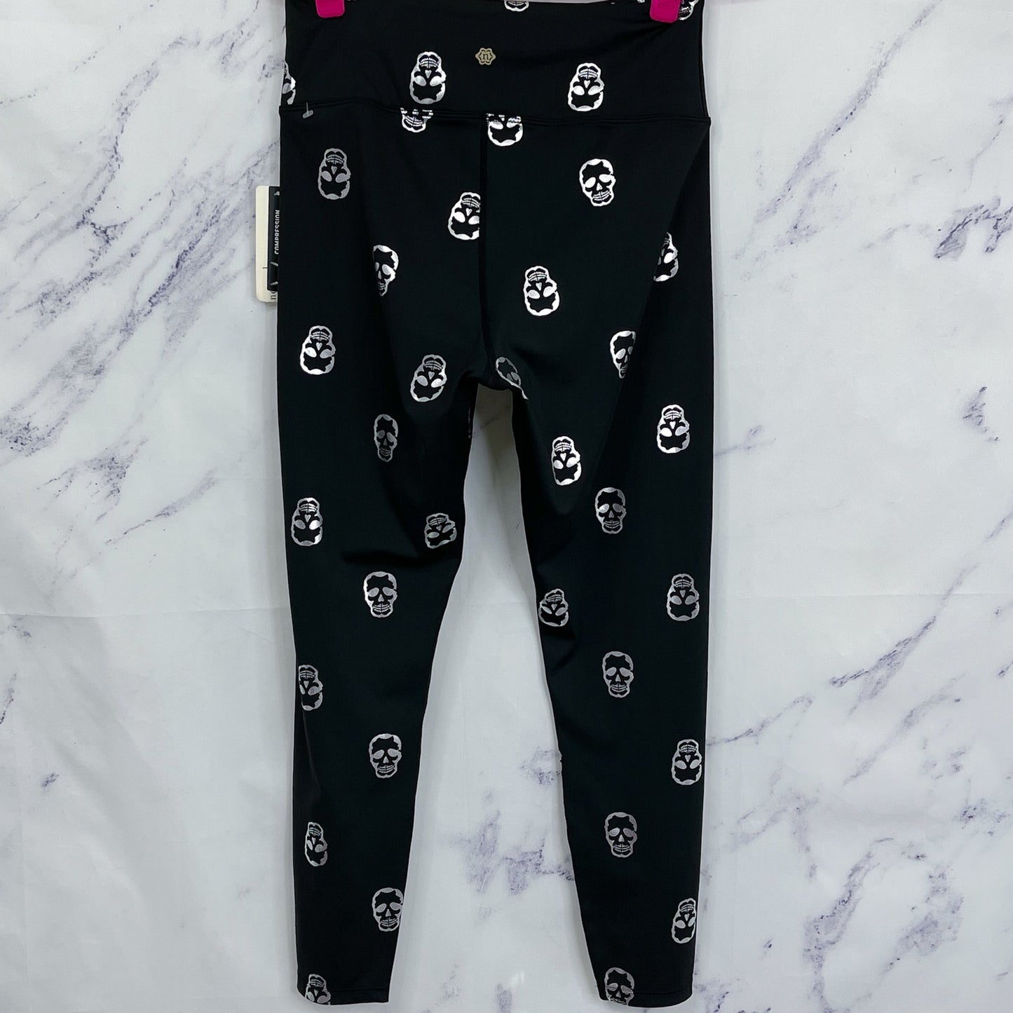 Nanette Lepore | Play | Metallic Silver Skull Print High Rise Black Leggings | M