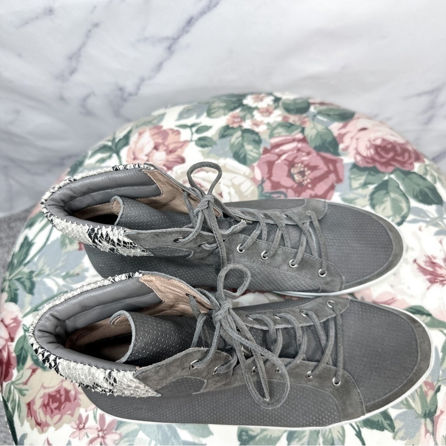 Joie | Devon Perforated Grey Suede High-Top Sneaker | 41 (11)