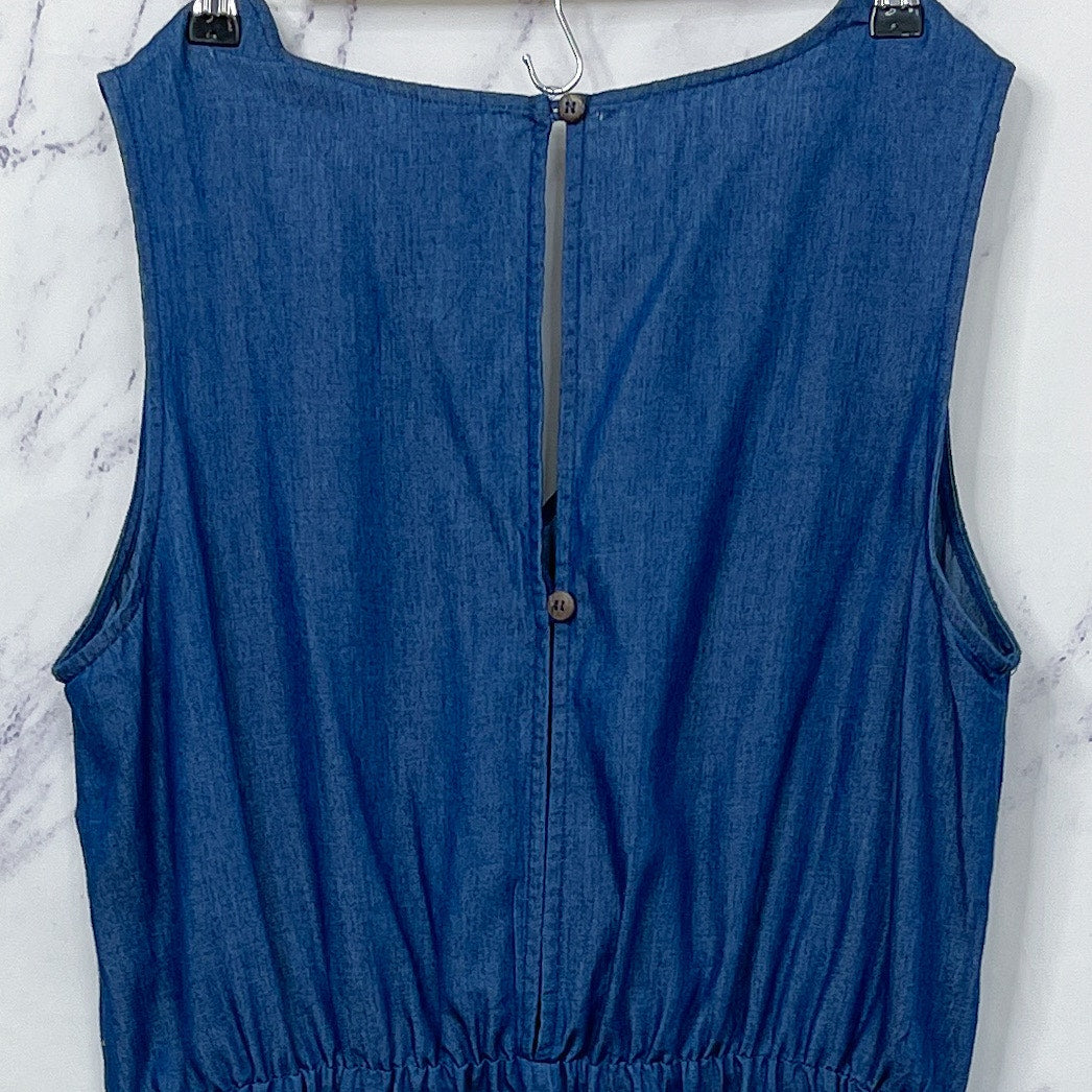 Boutique Chambray Romper with Crochet Detail | 1X