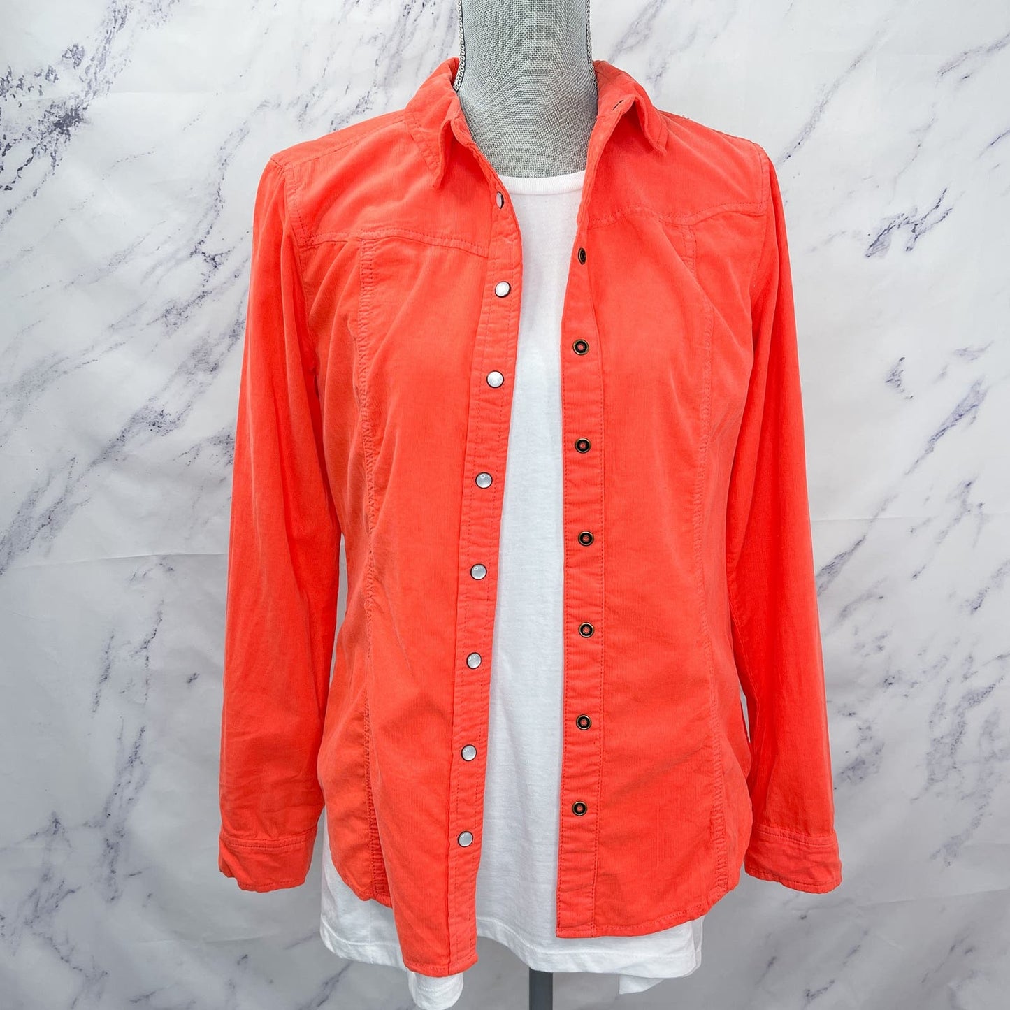 Anthropologie • Holding Horses | Orange Pinwale Corduroy Snap Front Shirt | 2