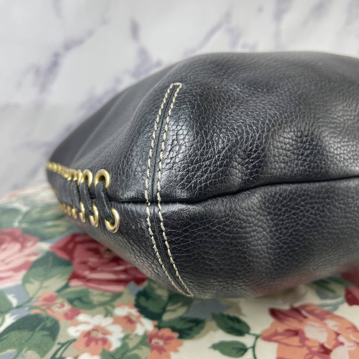 Dooney & Bourke | Whipstitch Black Pebble Leather Hobo