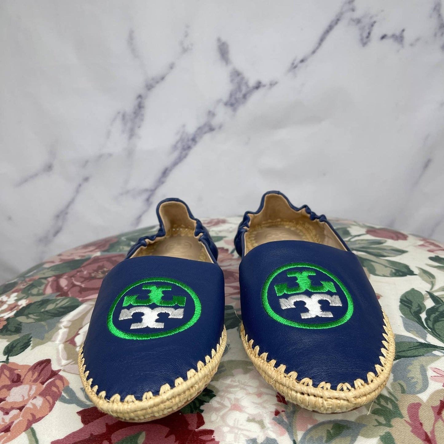 Tory Burch | Leather Flats w/ Espadrilles Trim | Sz 8