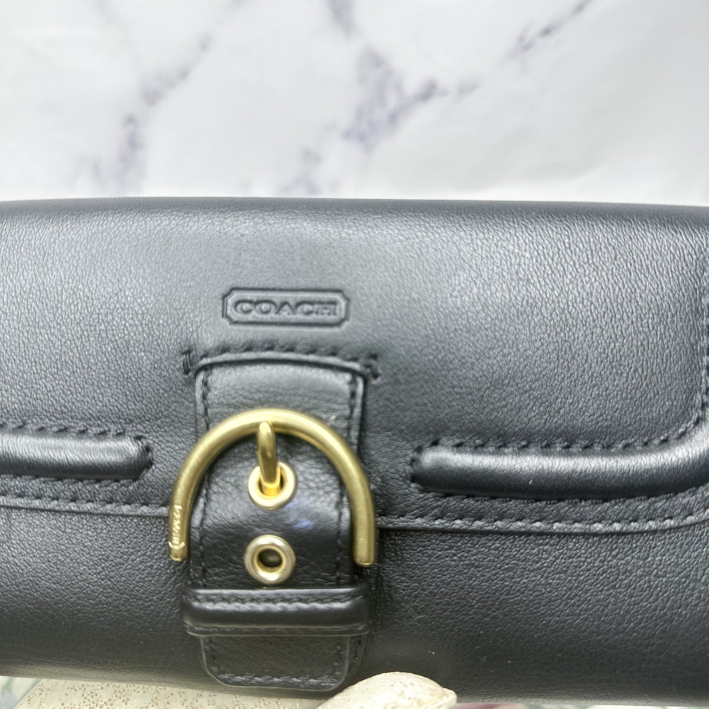 Coach | Black Campbell Leather Buckle Slim Envelope Wallet