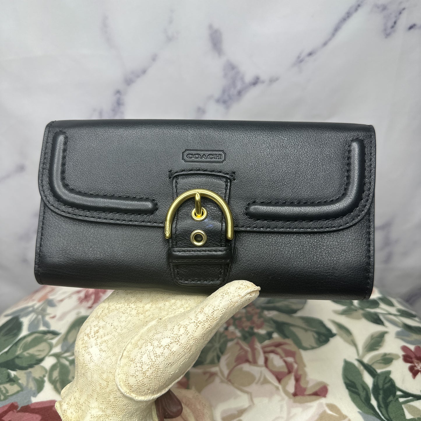 Coach | Black Campbell Leather Buckle Slim Envelope Wallet