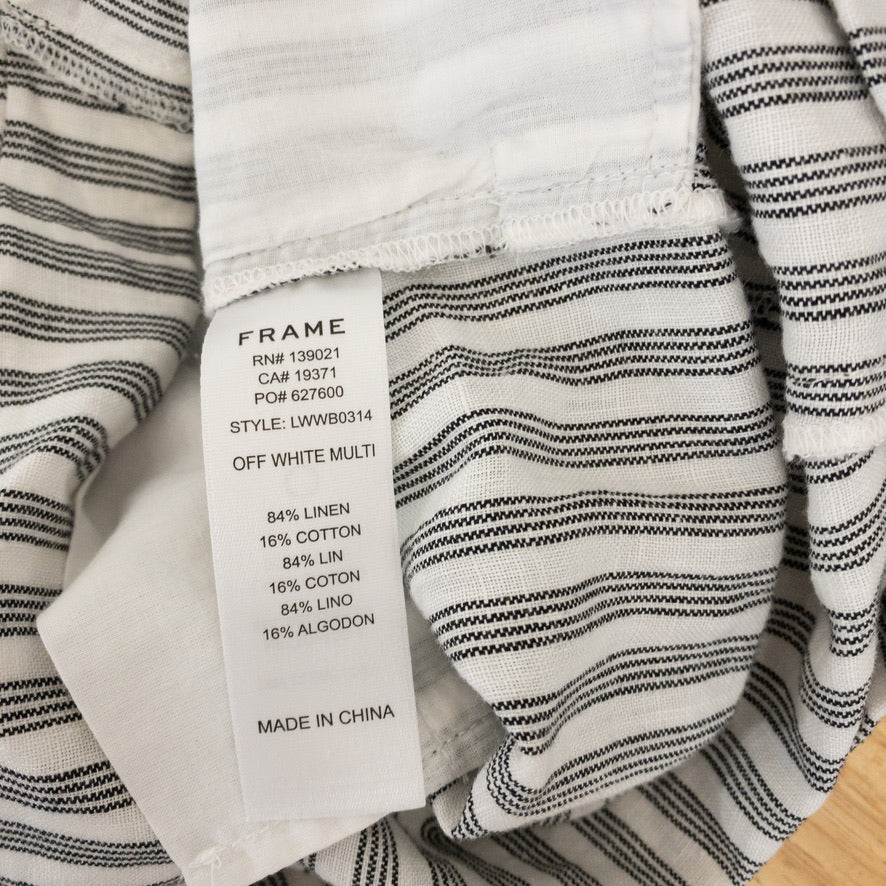 Frame | Striped Linen Blend Paperbag Shorts | Black/White | Size M