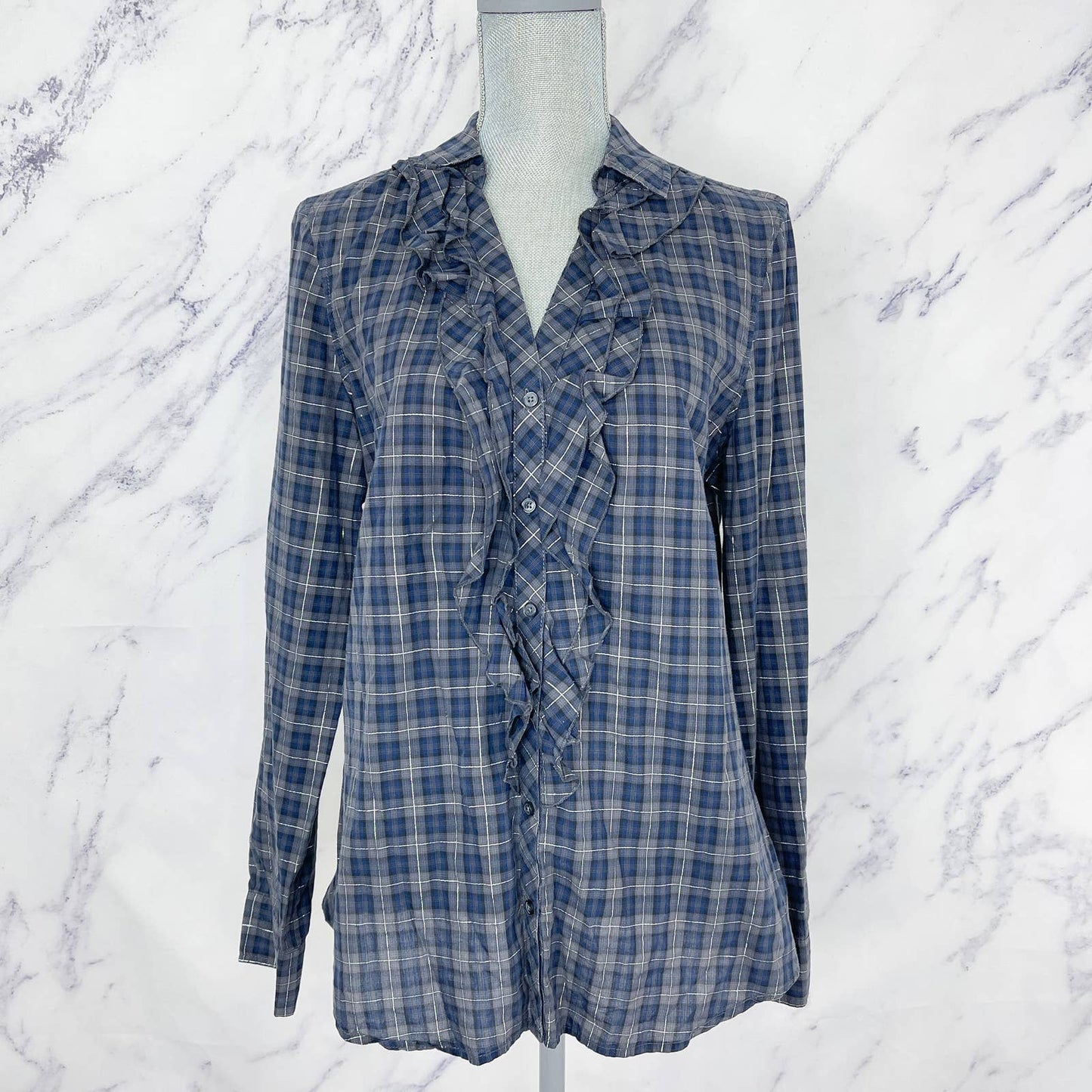 Express | Plaid Ruffle Button-Up Top | Sz L