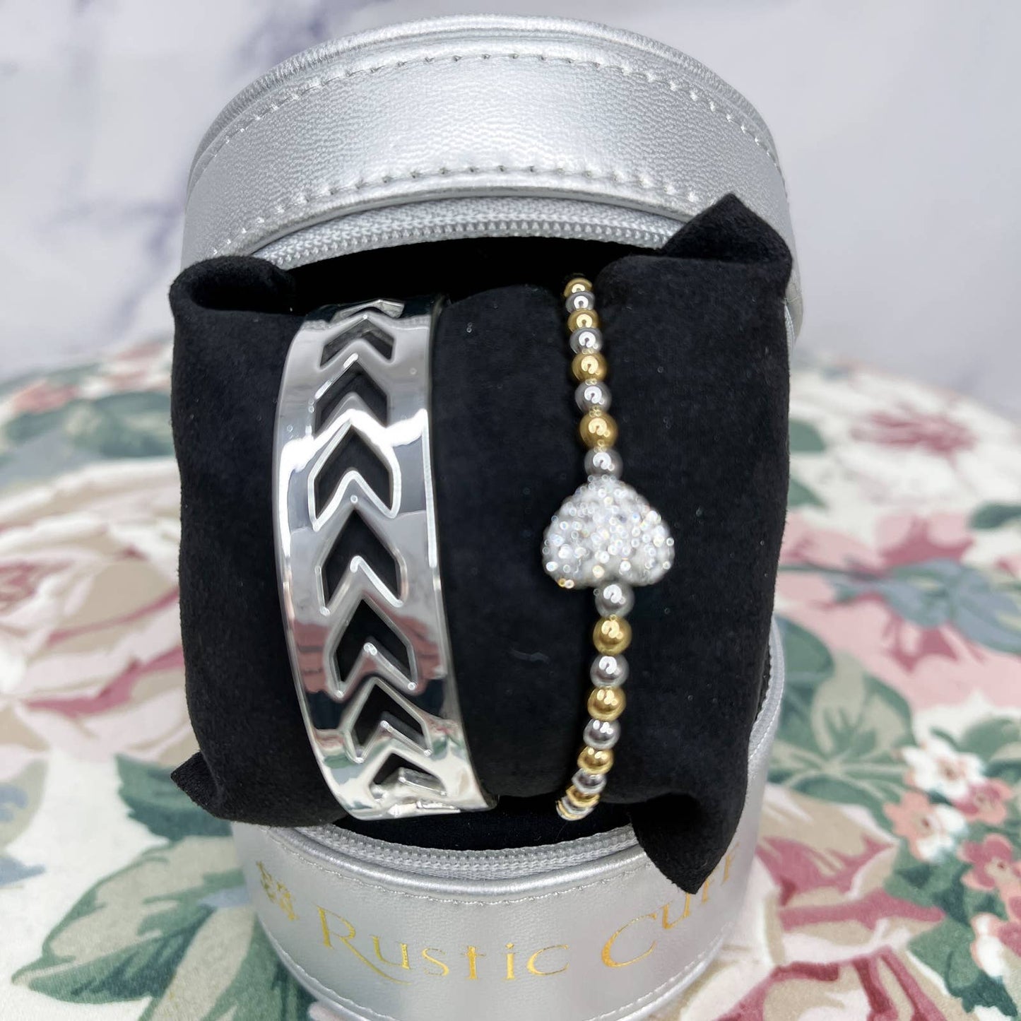 Rustic Cuff | Lucy Set - Chevron Bangle / Beaded Bracelet