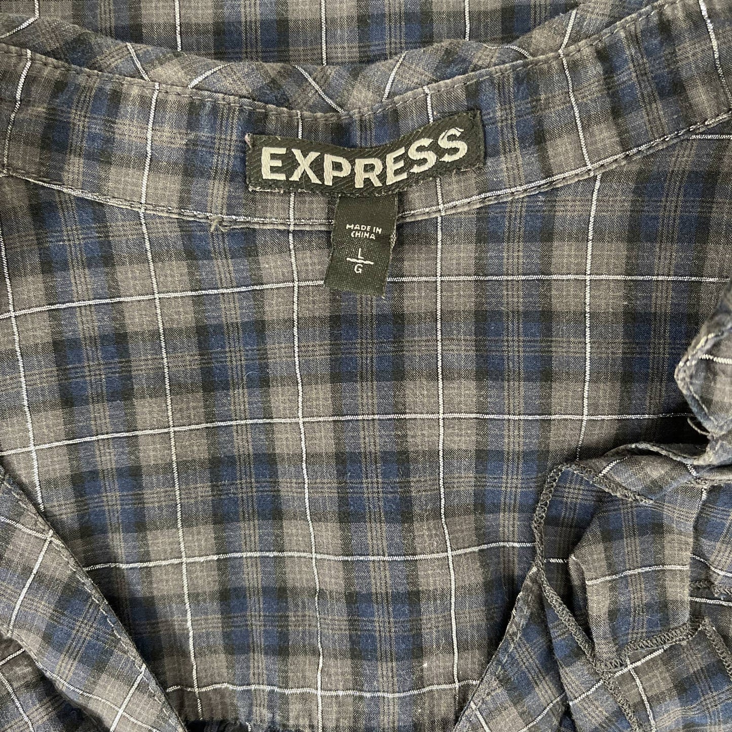 Express | Plaid Ruffle Button-Up Top | Sz L