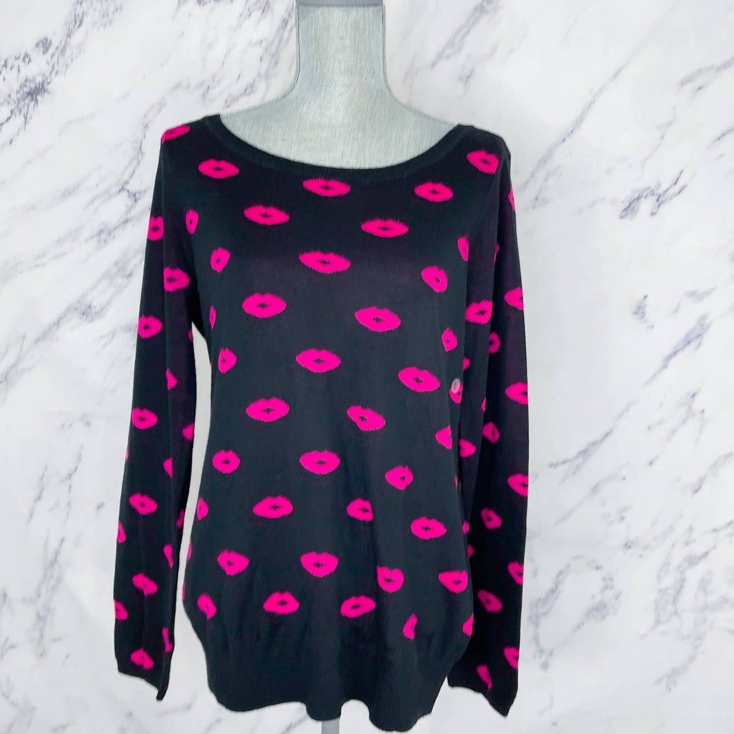 The Limited | Wool Blend Black Pink Lips Sweater | Sz L