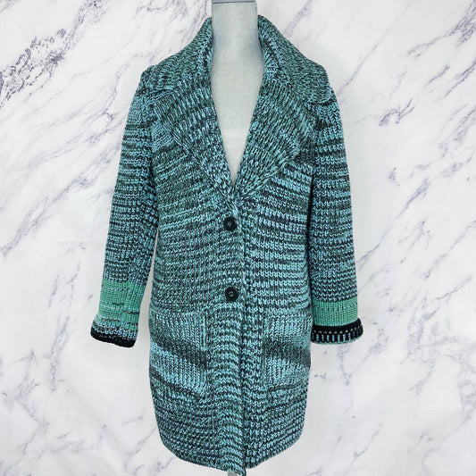 Missoni | Long Chunky Cashmere & Wool Cardigan Coat | Blue/Green | Sz IT 40