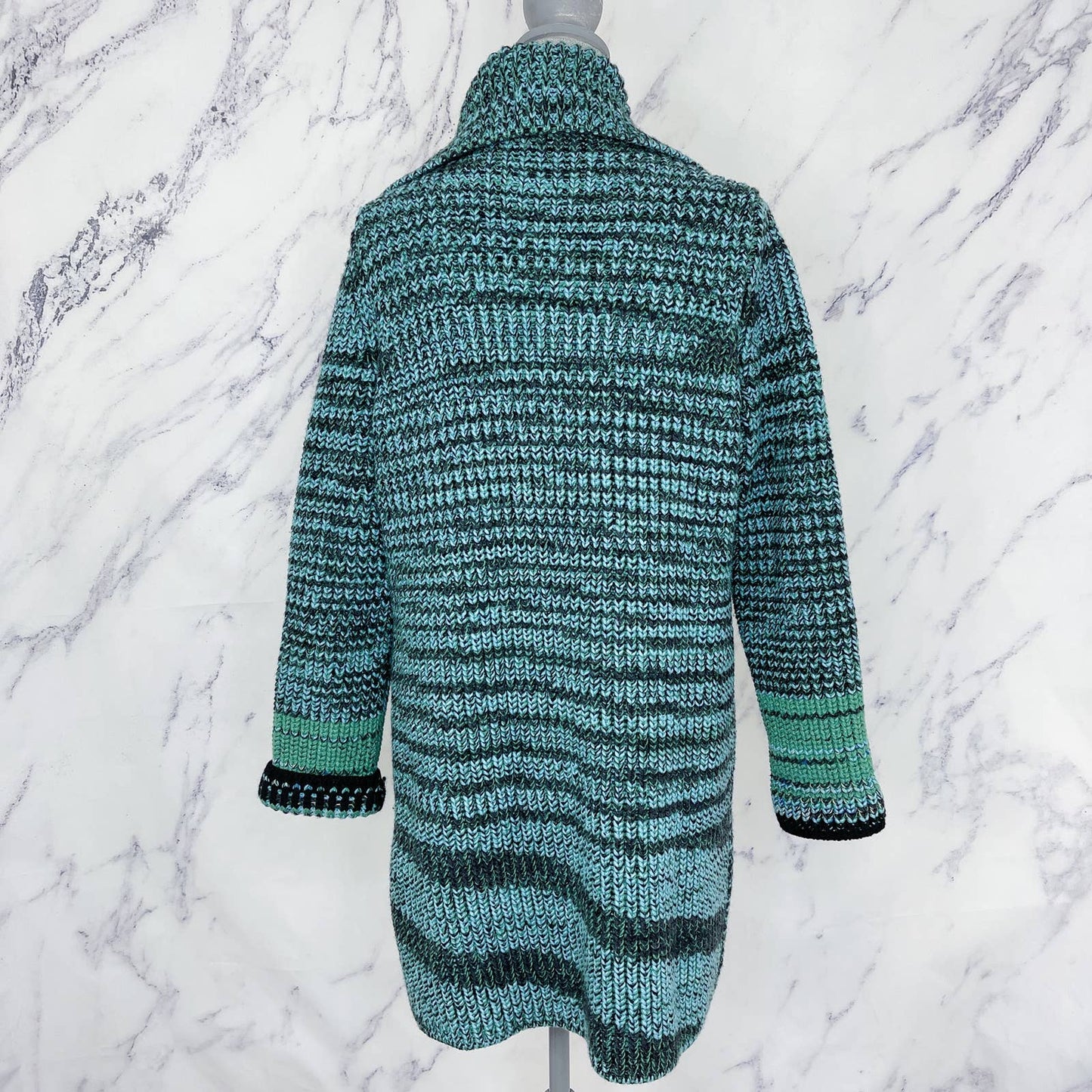 Missoni | Long Chunky Cashmere & Wool Cardigan Coat | Blue/Green | Sz IT 40