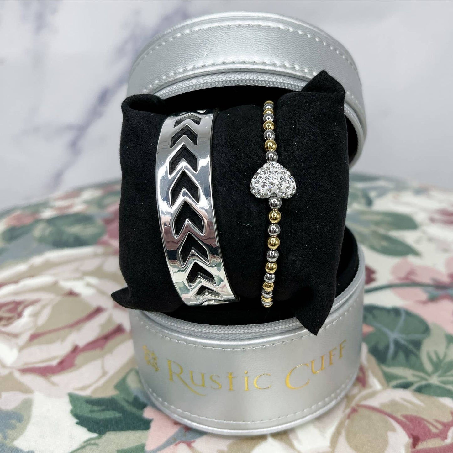 Rustic Cuff | Lucy Set - Chevron Bangle / Beaded Bracelet