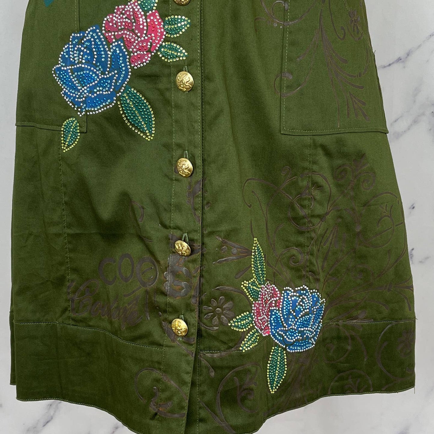 COOGI | Couture Embellished Floral Belted Button-Up Mini Dress | Sz XL