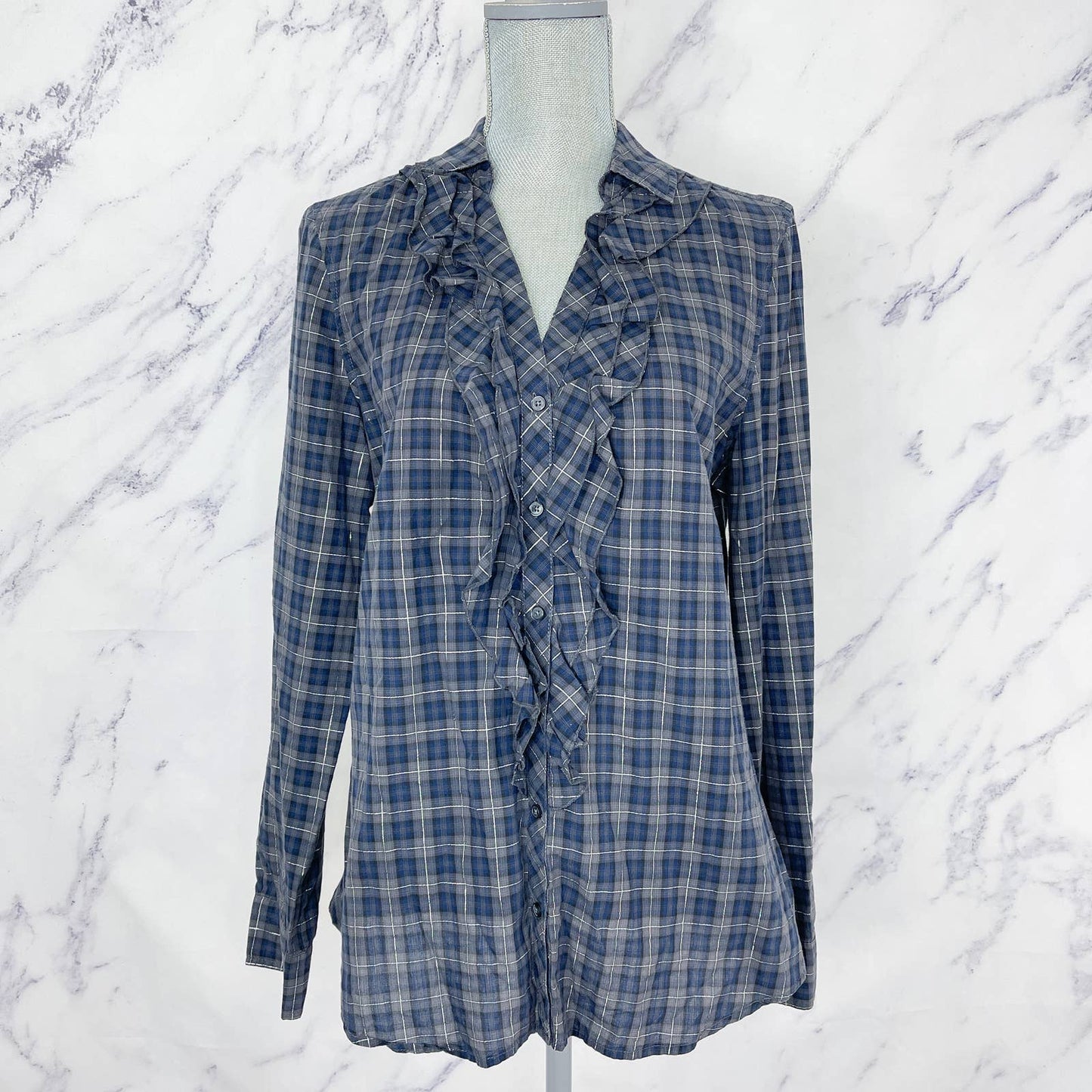 Express | Plaid Ruffle Button-Up Top | Sz L