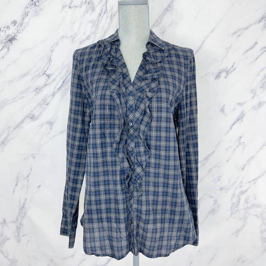 Express | Plaid Ruffle Button-Up Top | Sz L