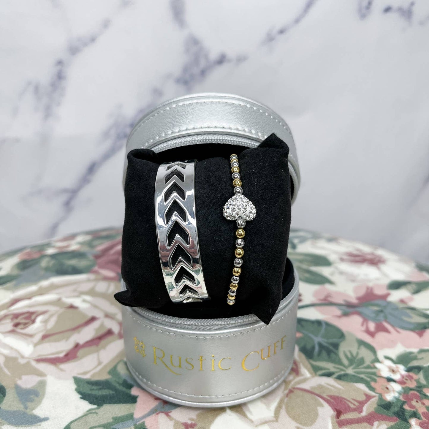 Rustic Cuff | Lucy Set - Chevron Bangle / Beaded Bracelet