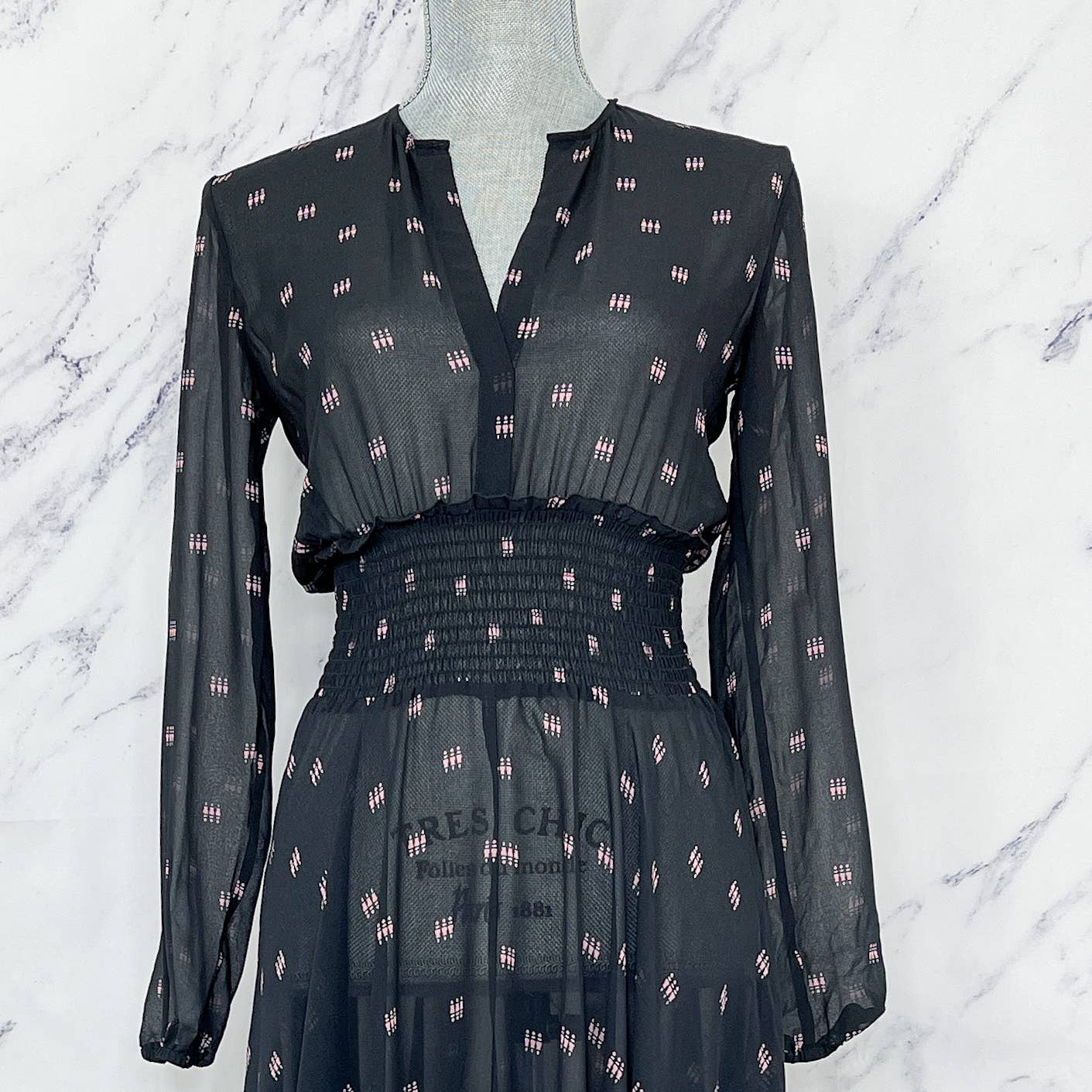 MAJE | Ramini Sheer Chiffon Print Maxi Dress | Black | Sz 1 (XS)