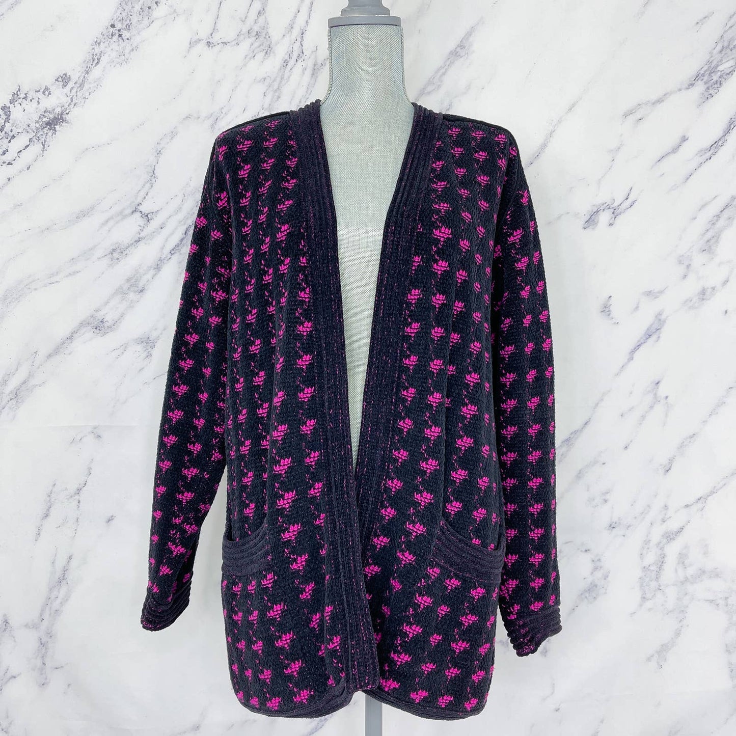 Emanuel Ungaro Parallele Paris | Black & Pink Cardigan Sweater | Sz 10