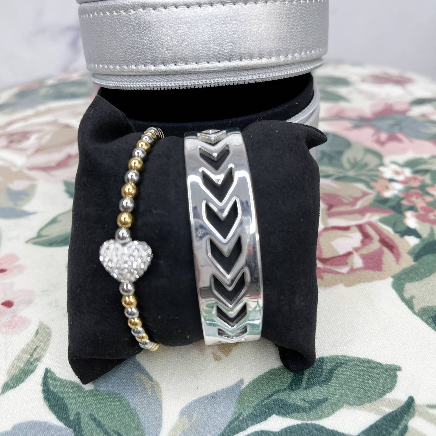 Rustic Cuff | Lucy Set - Chevron Bangle / Beaded Bracelet