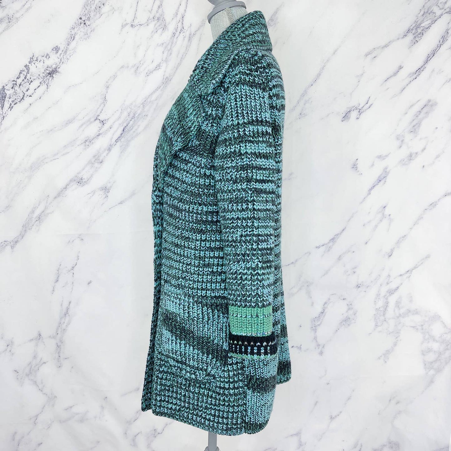 Missoni | Long Chunky Cashmere & Wool Cardigan Coat | Blue/Green | Sz IT 40
