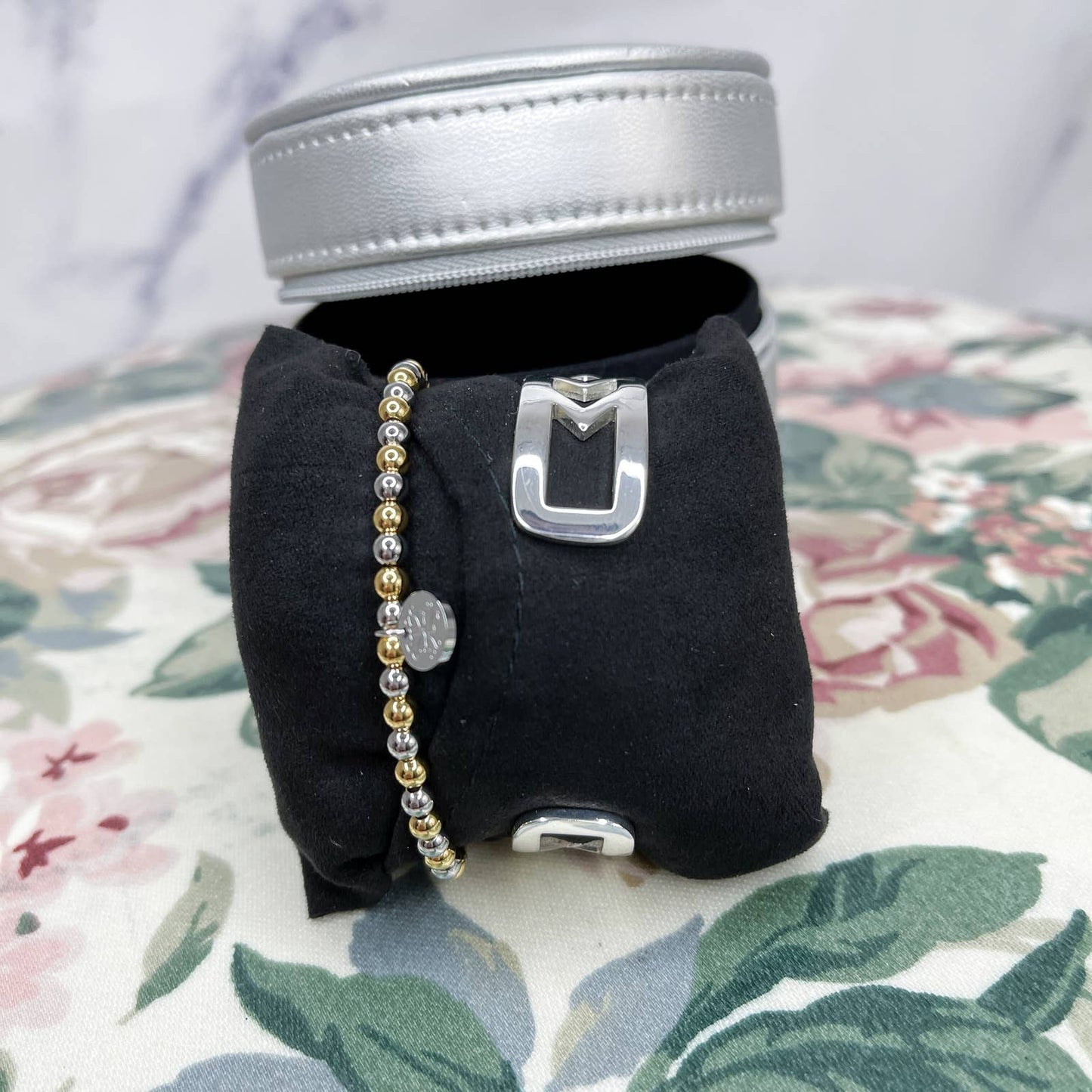 Rustic Cuff | Lucy Set - Chevron Bangle / Beaded Bracelet