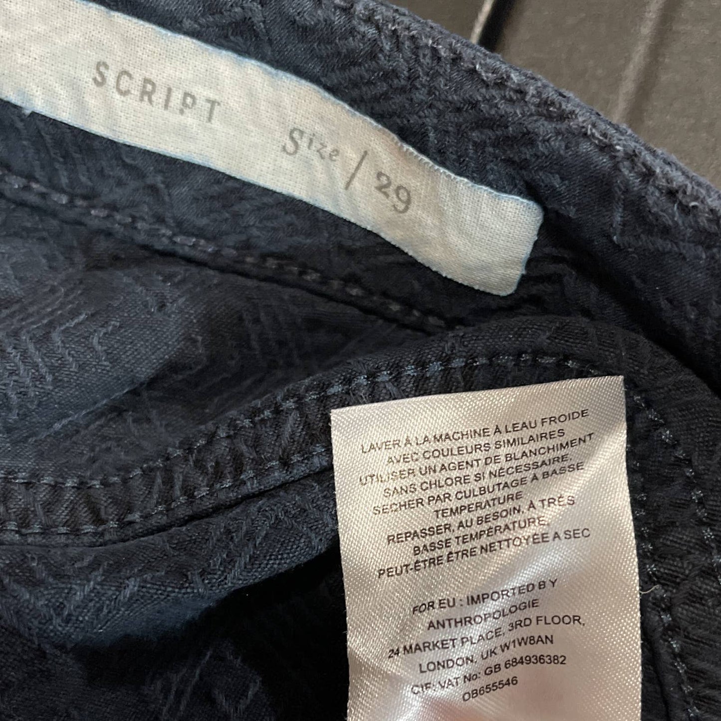 Anthropologie | Pilcro and the Letterpress | Textured Script Skinny Jeans | Navy | Sz 29