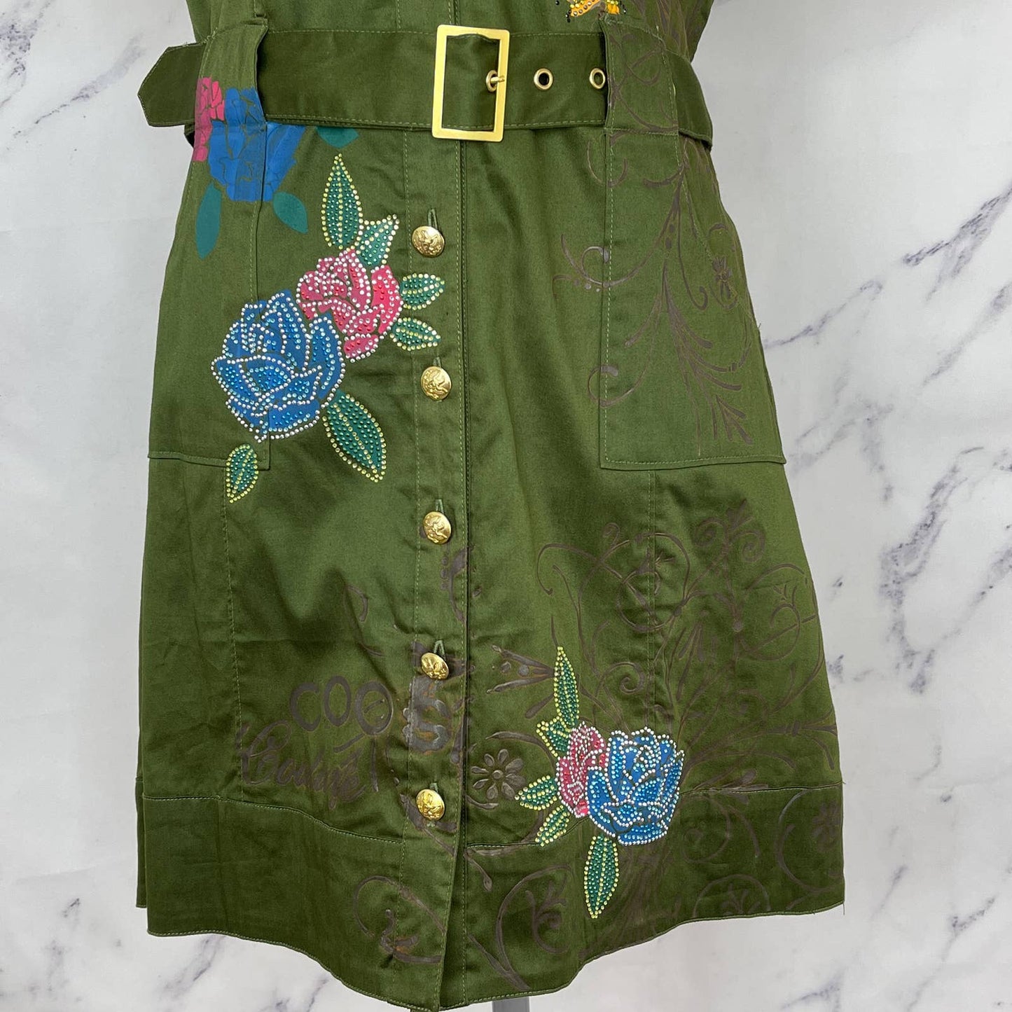 COOGI | Couture Embellished Floral Belted Button-Up Mini Dress | Sz XL