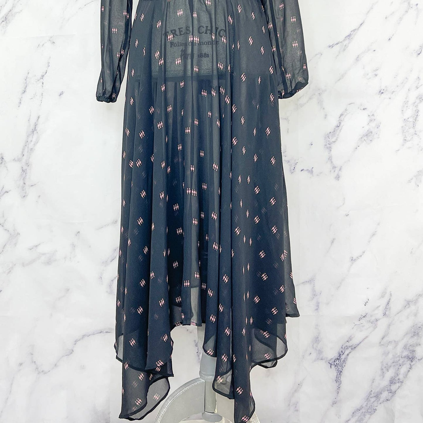 MAJE | Ramini Sheer Chiffon Print Maxi Dress | Black | Sz 1 (XS)