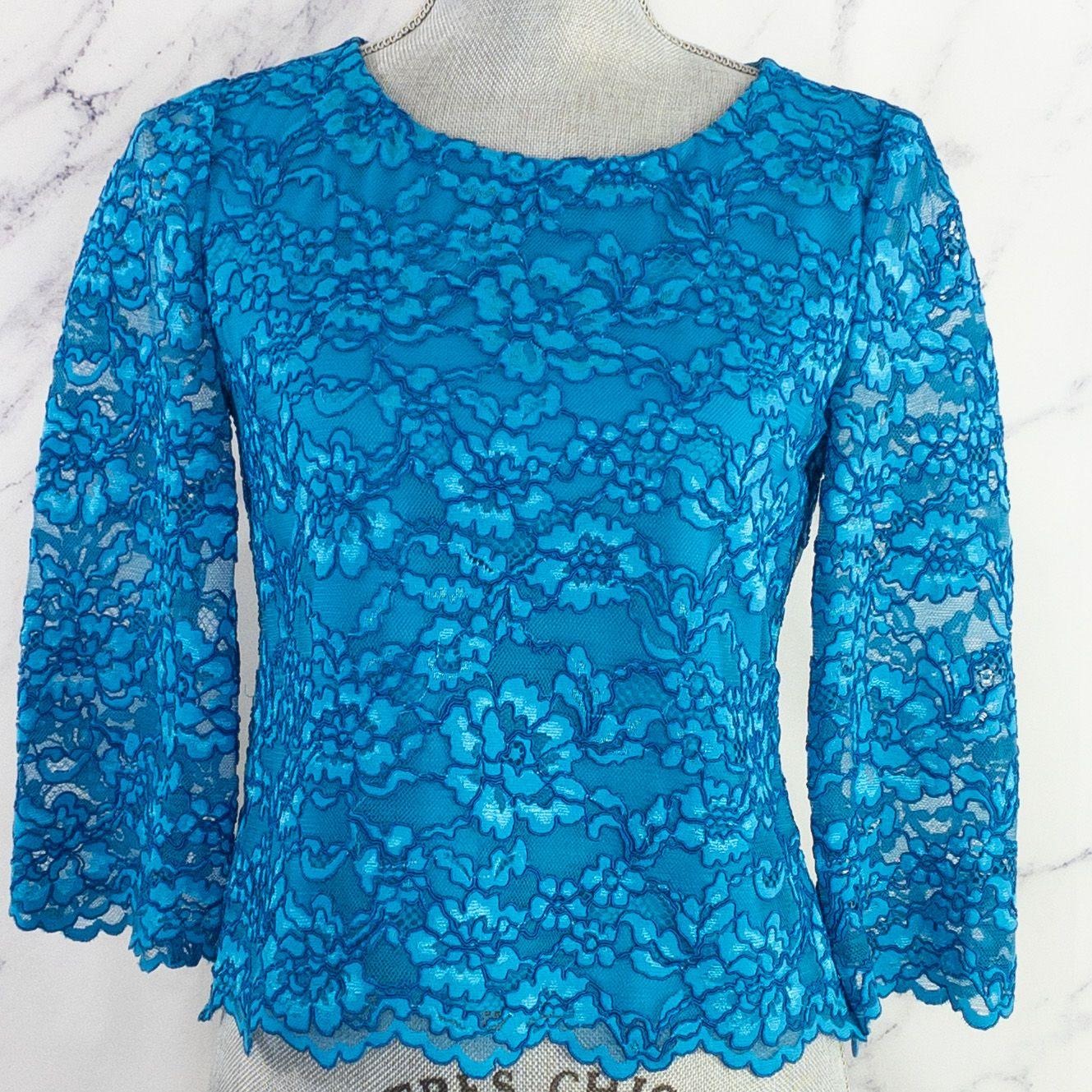 Diane von Furstenberg | Krishna Corded Lace Top | Atlantis Blue | Sz 2