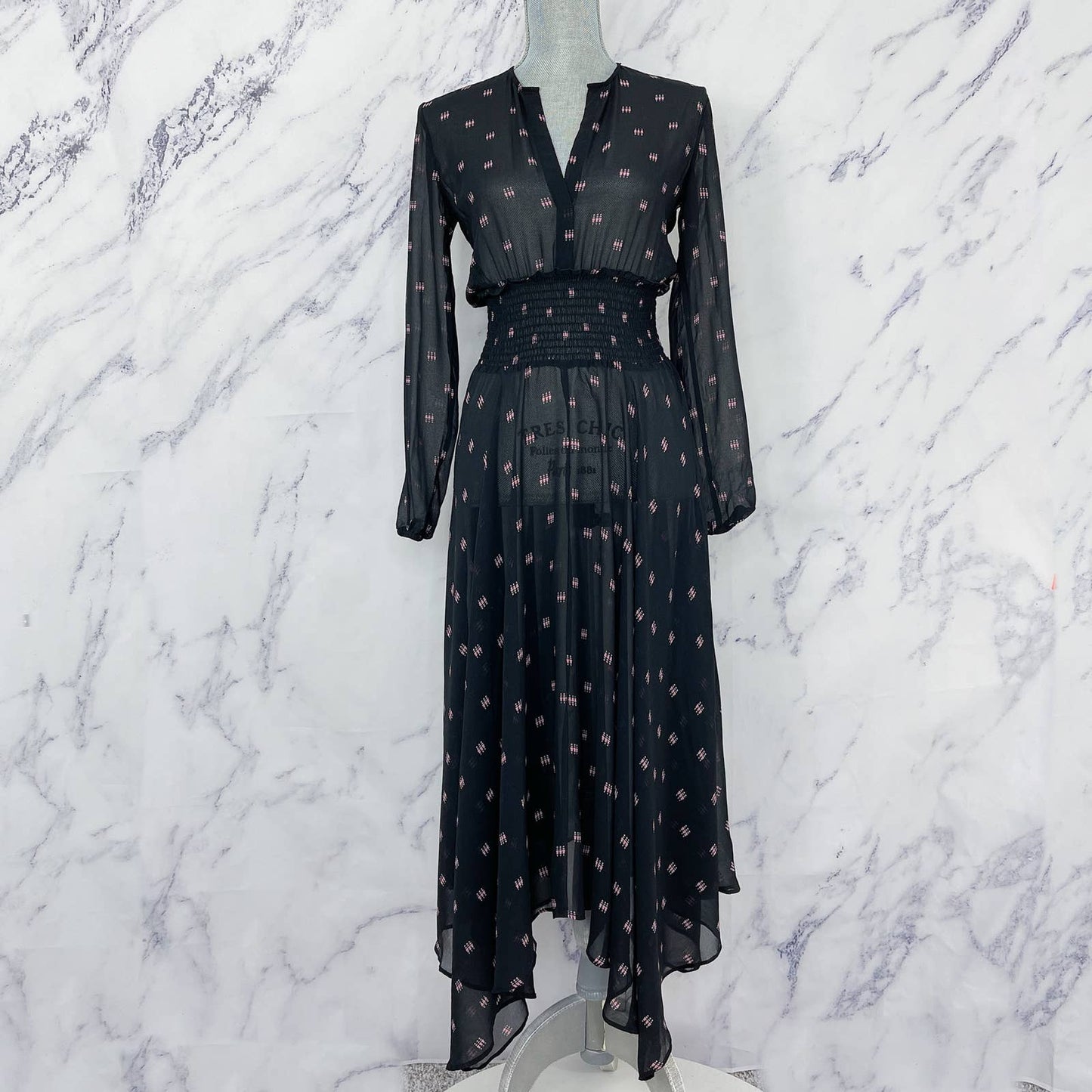 MAJE | Ramini Sheer Chiffon Print Maxi Dress | Black | Sz 1 (XS)