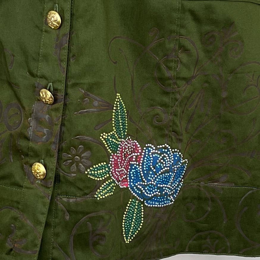COOGI | Couture Embellished Floral Belted Button-Up Mini Dress | Sz XL
