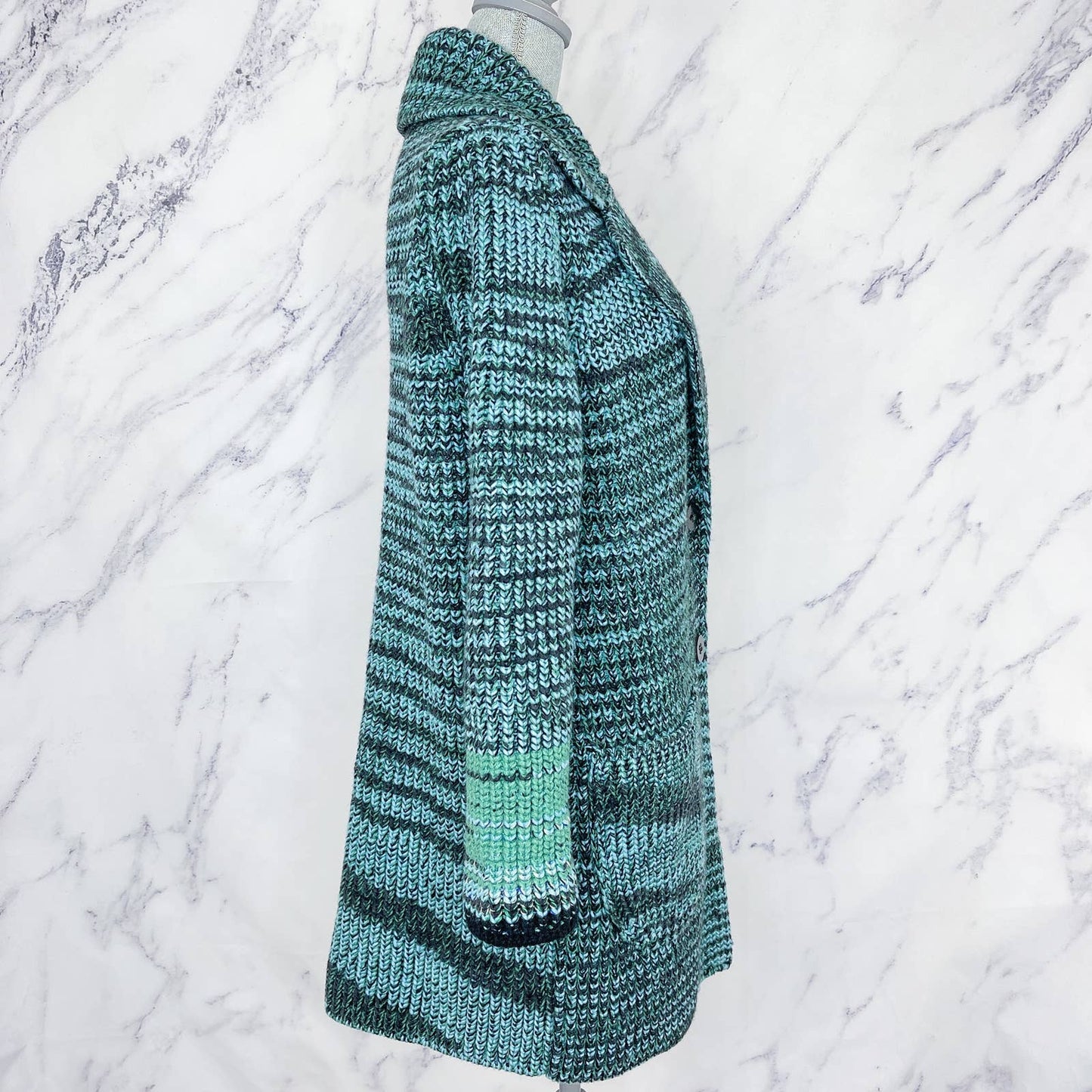 Missoni | Long Chunky Cashmere & Wool Cardigan Coat | Blue/Green | Sz IT 40