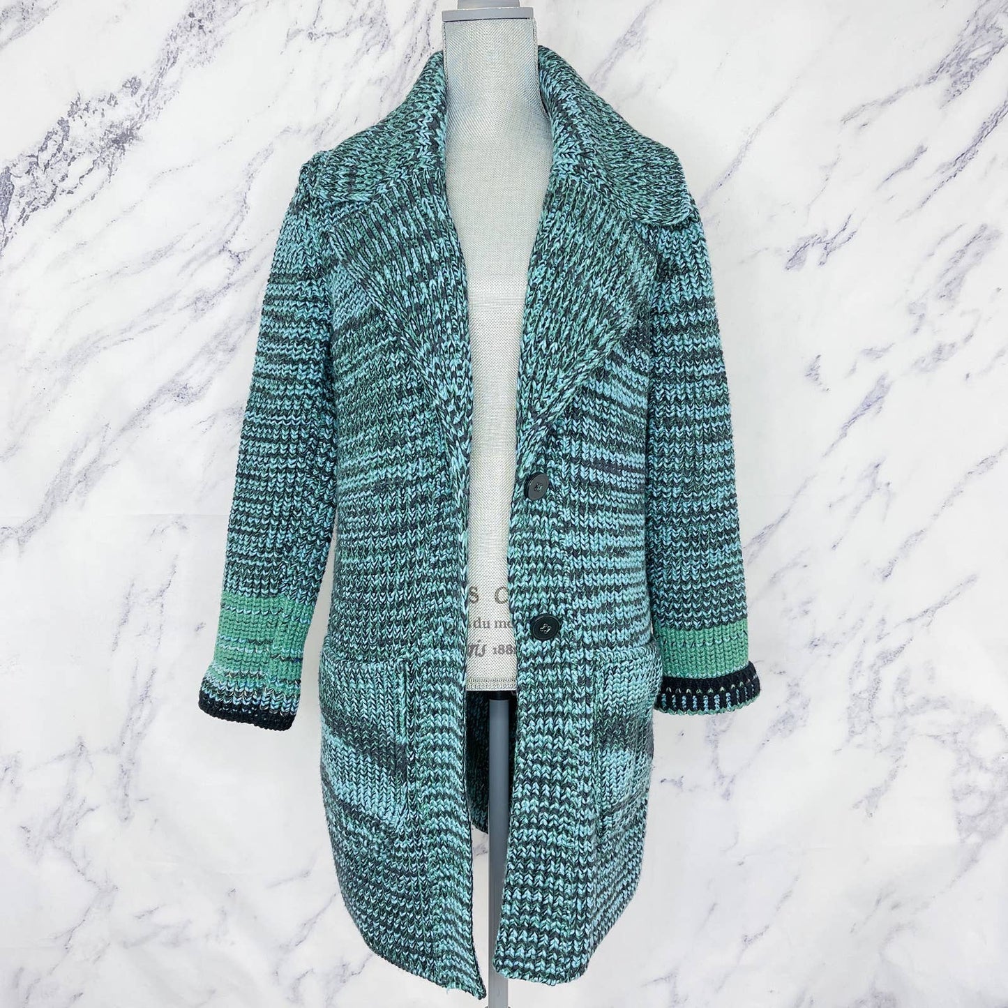Missoni | Long Chunky Cashmere & Wool Cardigan Coat | Blue/Green | Sz IT 40