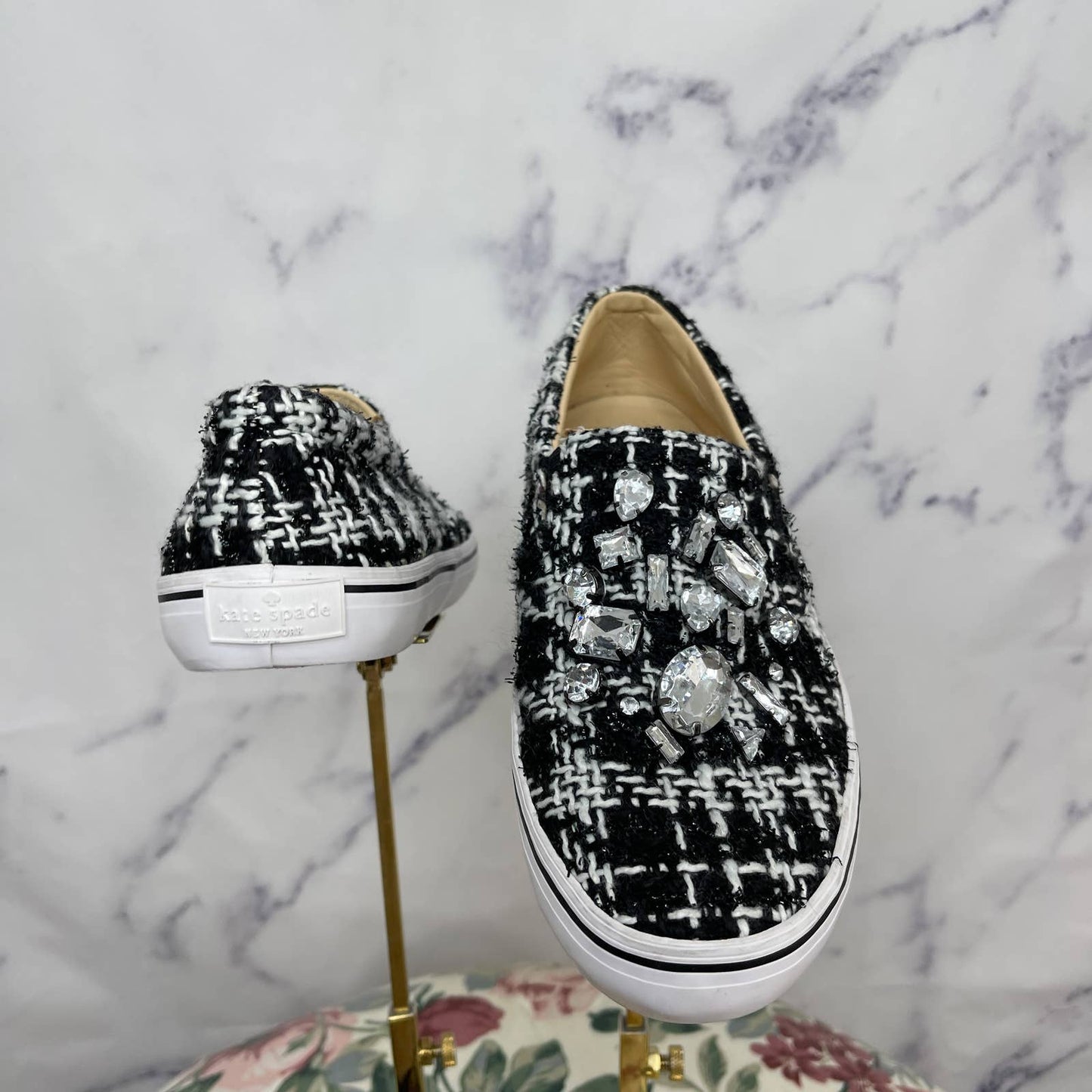 Kate Spade | Tweed Jeweled Slip-On Sneakers | Size 7