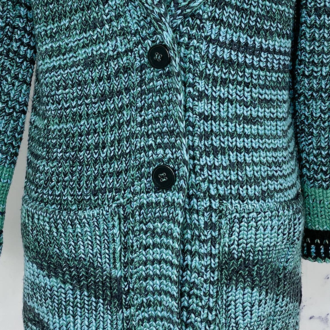 Missoni | Long Chunky Cashmere & Wool Cardigan Coat | Blue/Green | Sz IT 40