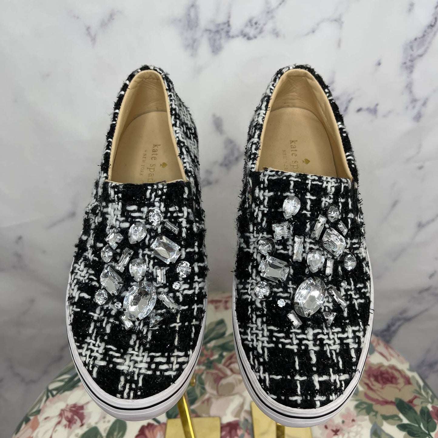 Kate Spade | Tweed Jeweled Slip-On Sneakers | Size 7