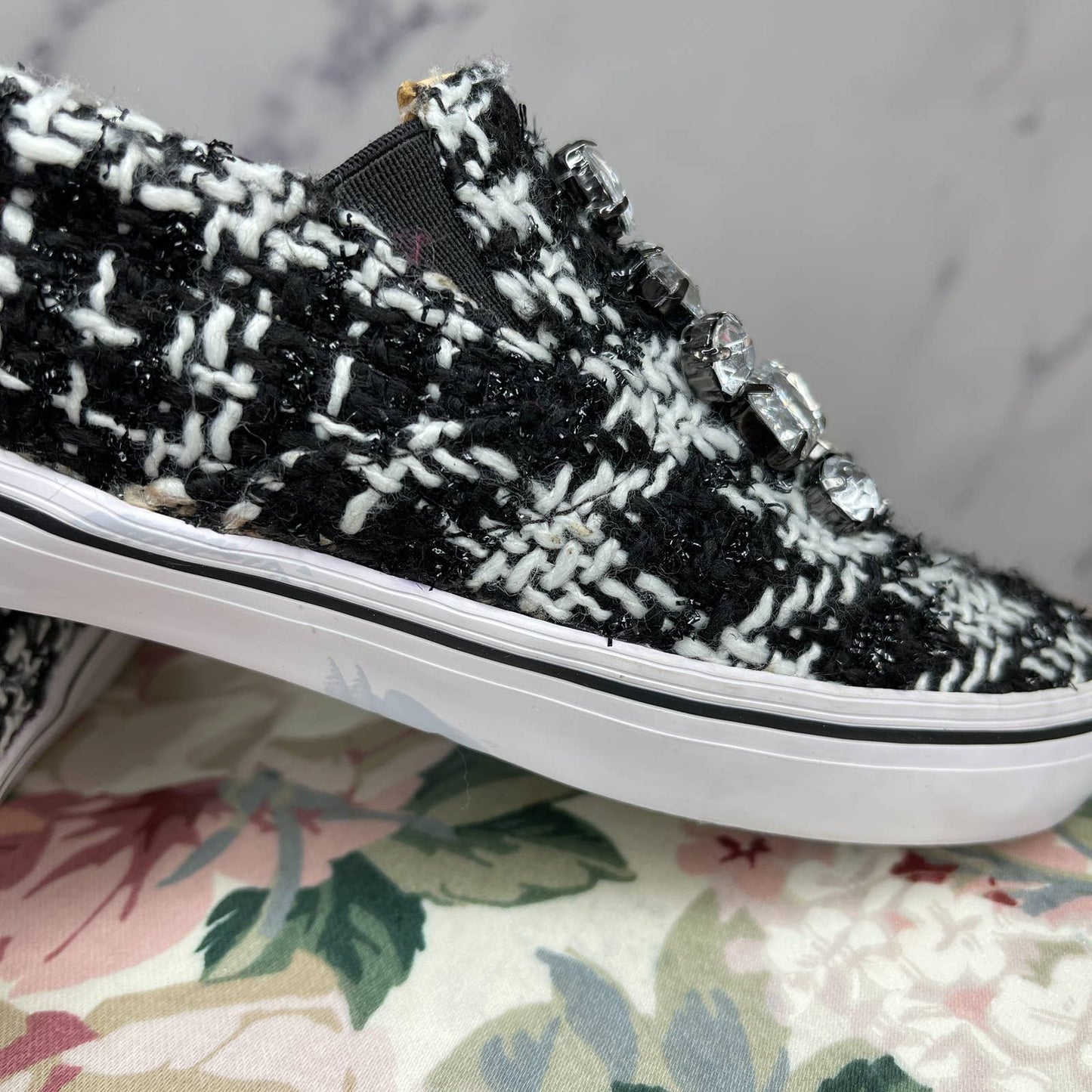 Kate Spade | Tweed Jeweled Slip-On Sneakers | Size 7