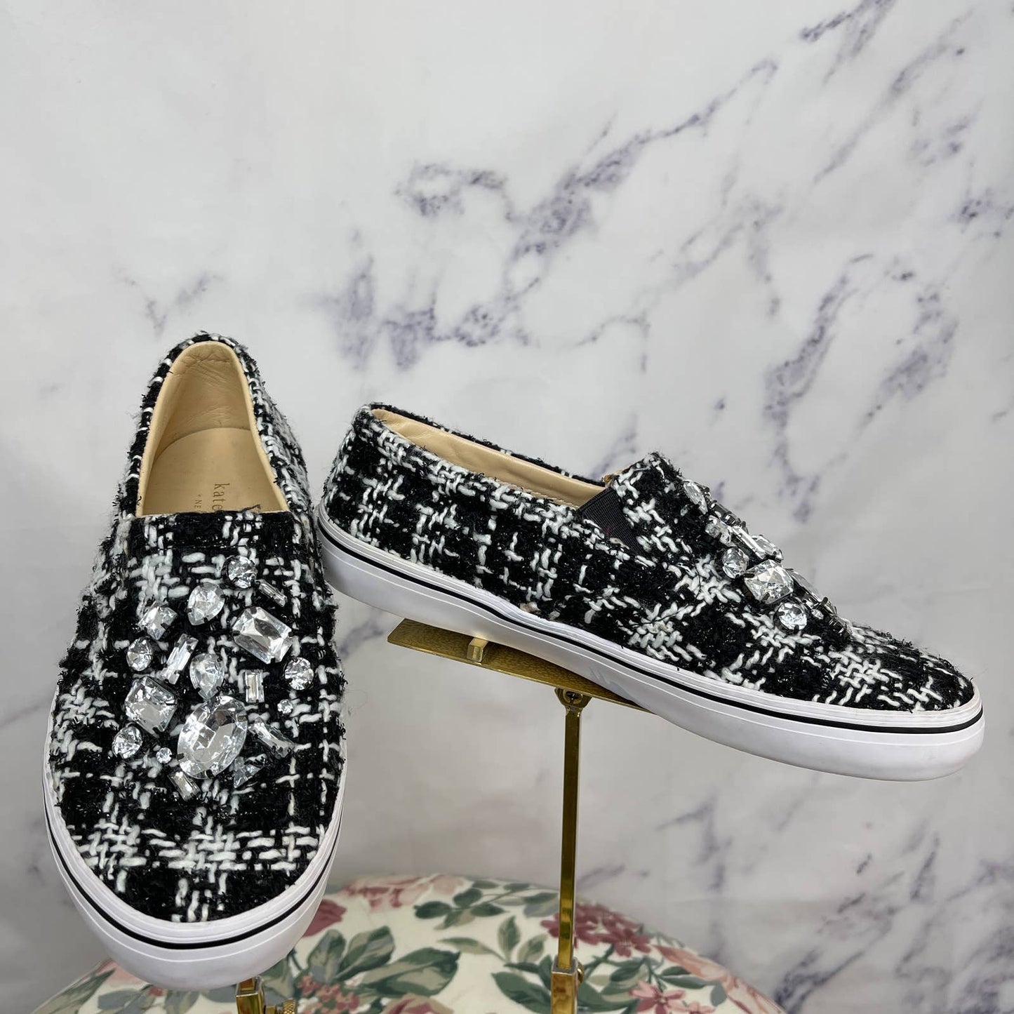 Kate Spade | Tweed Jeweled Slip-On Sneakers | Size 7