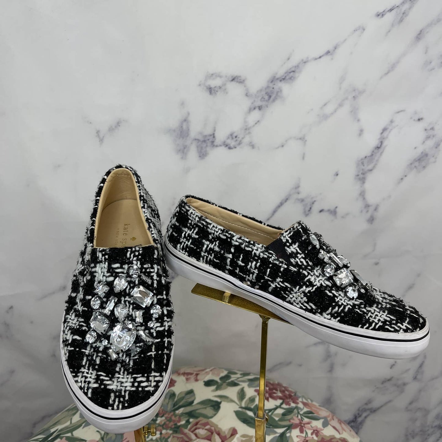 Kate Spade | Tweed Jeweled Slip-On Sneakers | Size 7