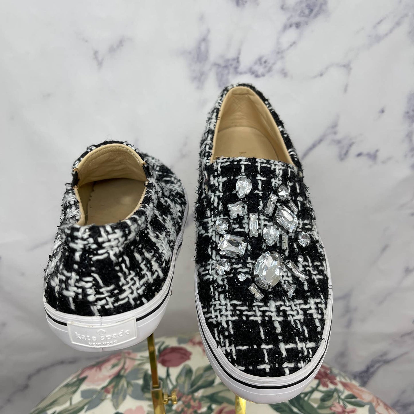 Kate Spade | Tweed Jeweled Slip-On Sneakers | Size 7