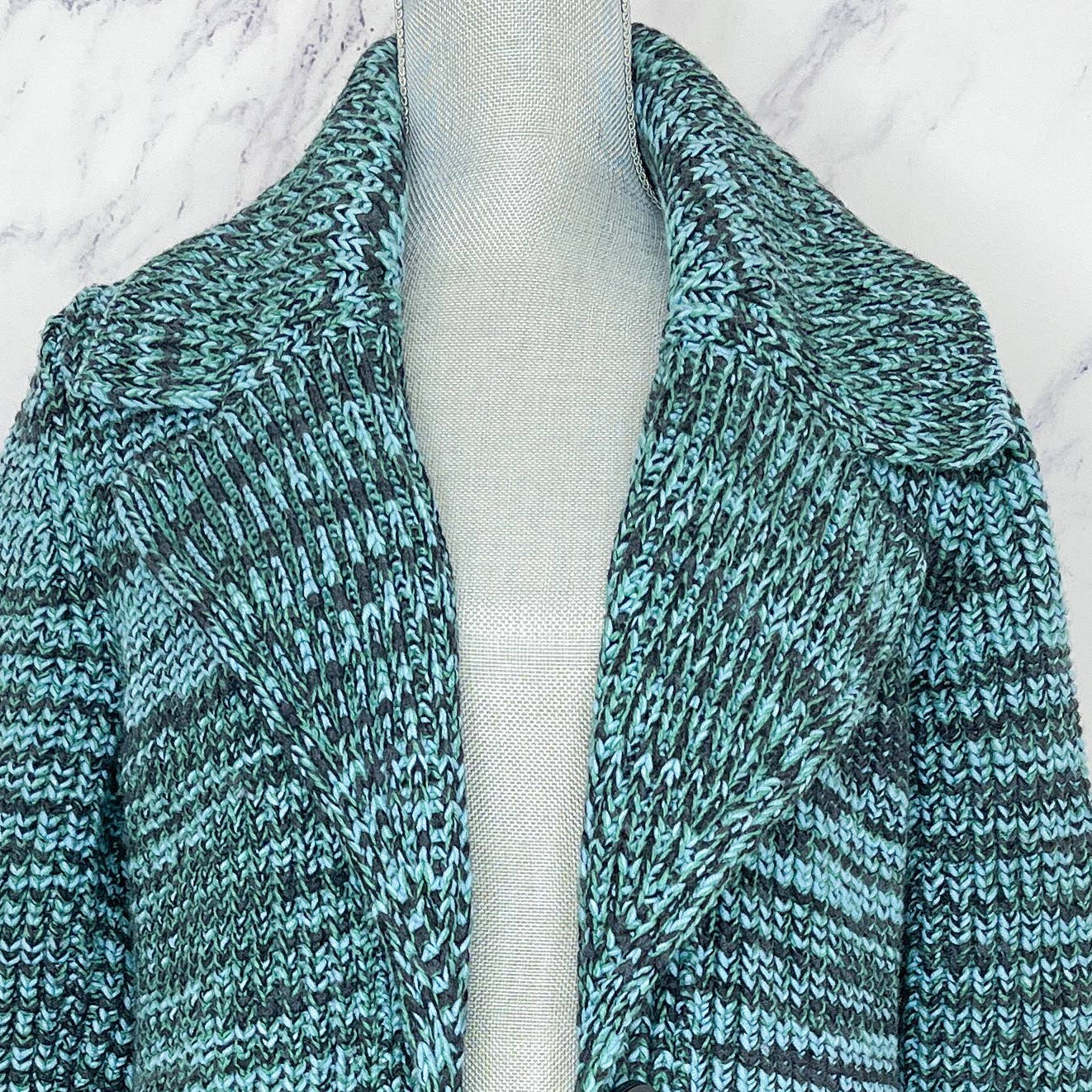 Missoni | Long Chunky Cashmere & Wool Cardigan Coat | Blue/Green | Sz IT 40