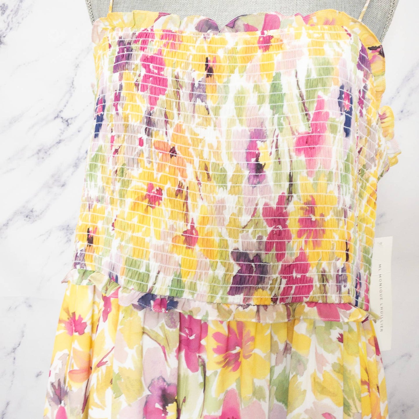 ML Monique Lhuillier | Blooming Field Smocked Midi Dress | Sz 16
