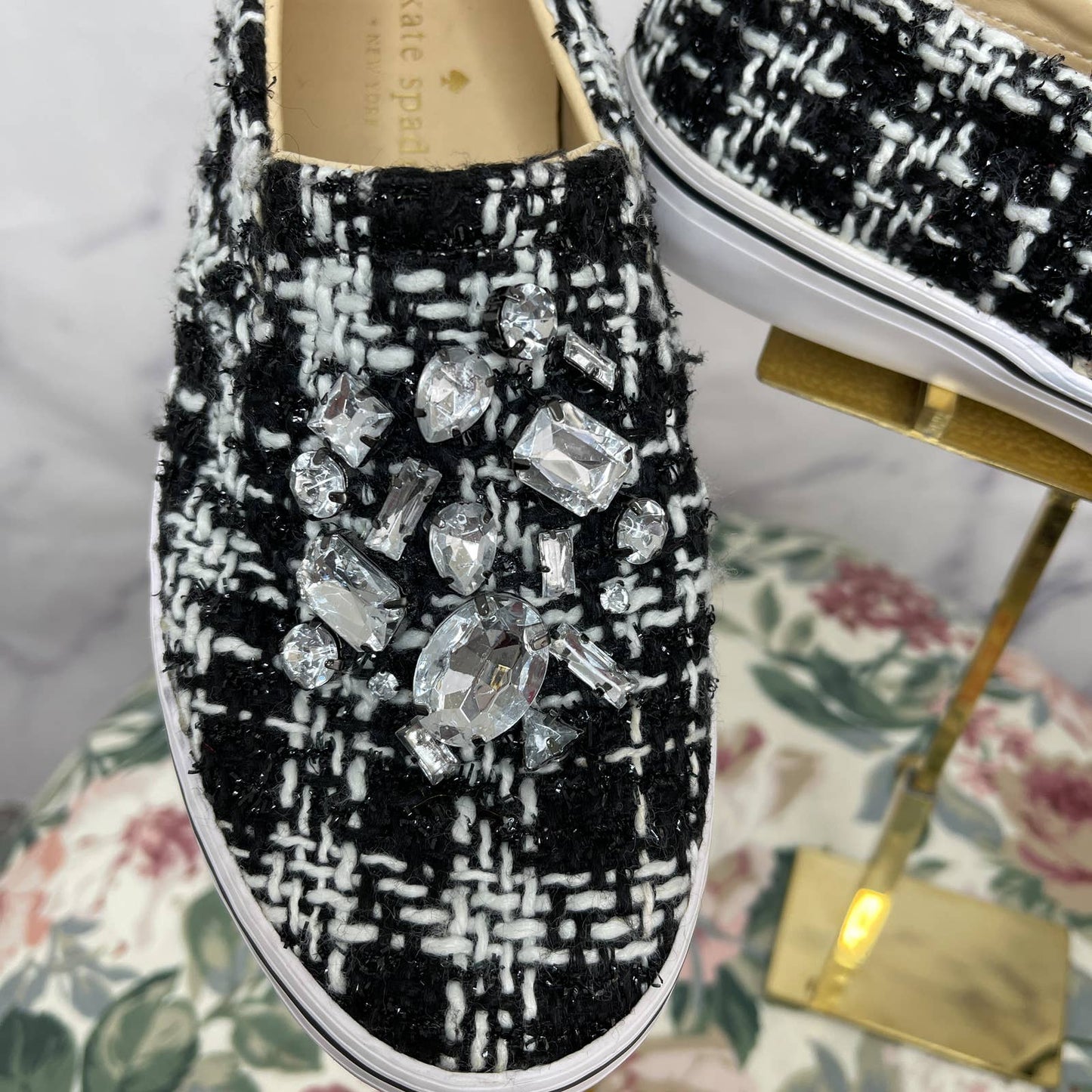 Kate Spade | Tweed Jeweled Slip-On Sneakers | Size 7