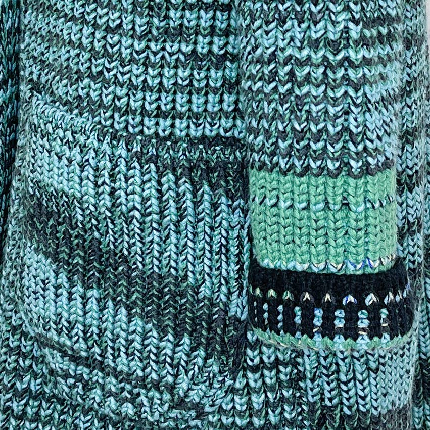 Missoni | Long Chunky Cashmere & Wool Cardigan Coat | Blue/Green | Sz IT 40