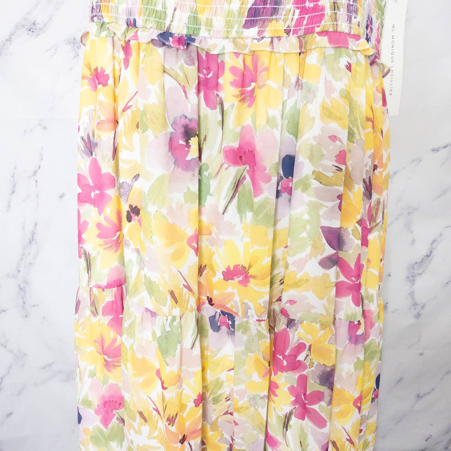 ML Monique Lhuillier | Blooming Field Smocked Midi Dress | Sz 16