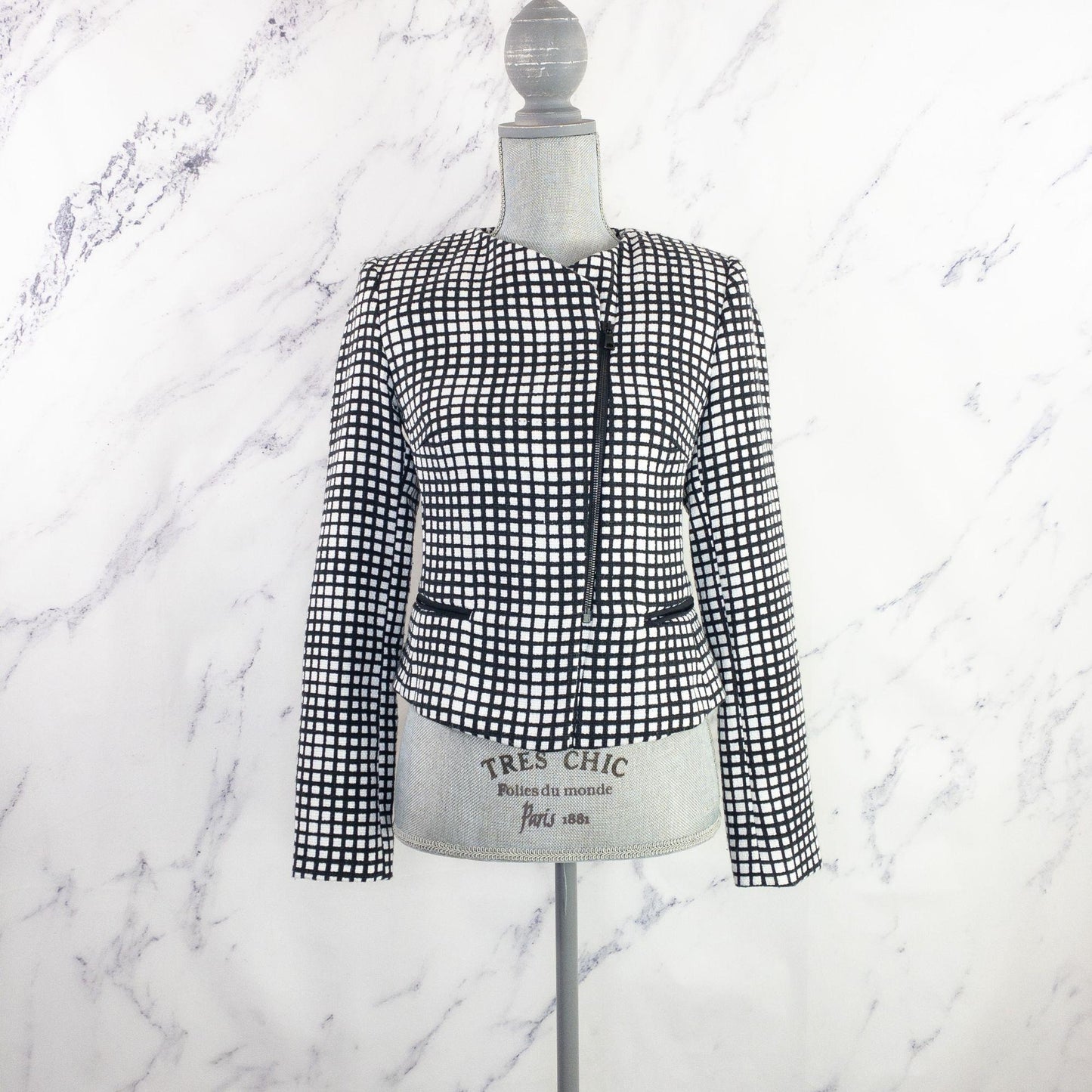 L'Agence | Asymmetrical Zipper Blazer Jacket | Black/White | Sz 0