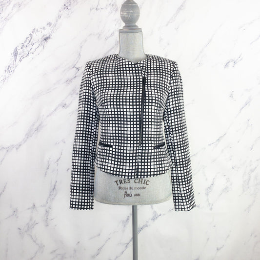 L'Agence | Asymmetrical Zipper Blazer Jacket | Black/White | Sz 0