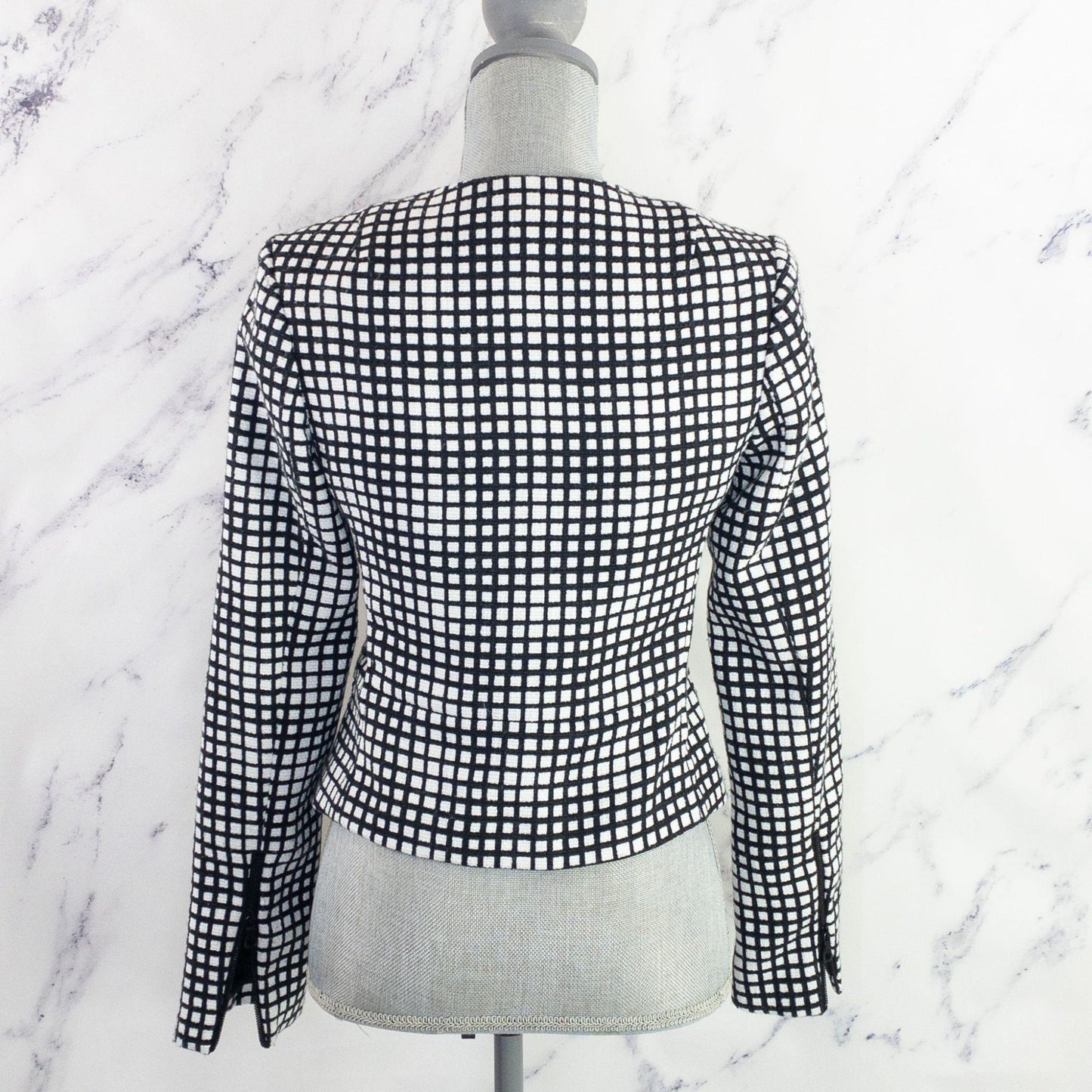 L'Agence | Asymmetrical Zipper Blazer Jacket | Black/White | Sz 0