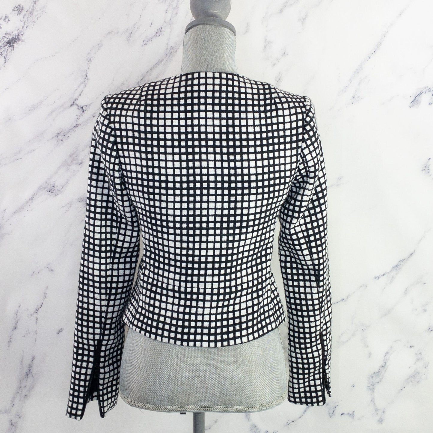 L'Agence | Asymmetrical Zipper Blazer Jacket | Black/White | Sz 0
